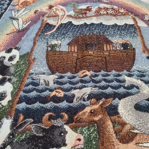 Woven throw Afghan or blanket Noah's ark. - Picture 2 of 6